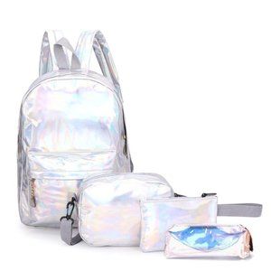 DOMANI Kids 4 pcs Holographic School Backpack Set